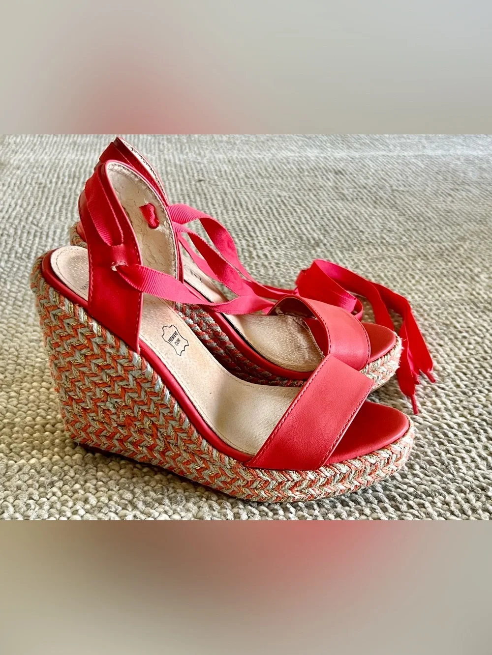 Vanessa Wu Orange/Pink Espadrilles Wedges Platform Sandals